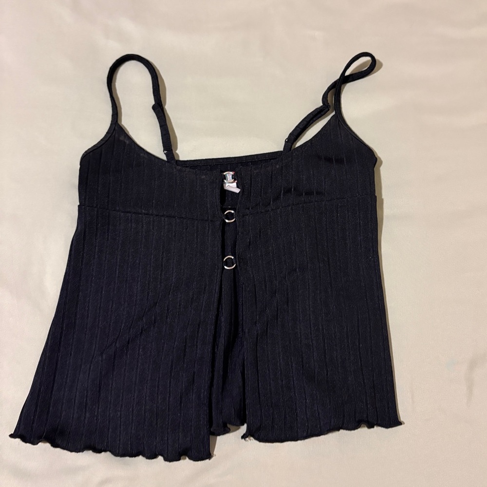 Urban Outfitters Black Ribbed Open Center Ring top